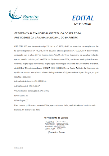 Edital N.º 110/2026 CM Barreiro