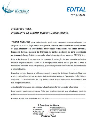 Edital N.º 167/2026 CM Barreiro