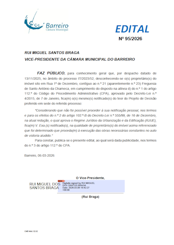 Edital N.º 95/2026 CM Barreiro