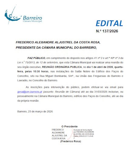 Edital N.º 137/2026 CM Barreiro