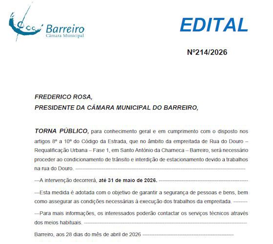 Edital N.º 214/2026 CM Barreiro